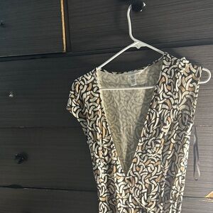 Diane Von Furstenberg Silk Dress in Black and Cream